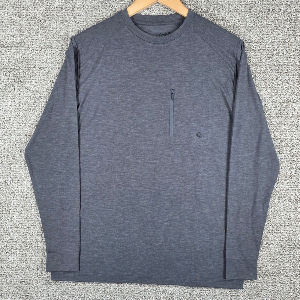 Duck Camp Mens Small Bamboo Blend Gray Long Sleeve Performance Shirt Zip Pocket